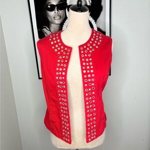 Red Studded Sleeveless Jacket